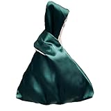 GRUMOTA Satin Wrist Clutch Purse Bag Small Knot Evening Handbag,Mini Silk Wristlet Pouch Wallet for Women Dressy,Prom,Wedding Party（Green）
