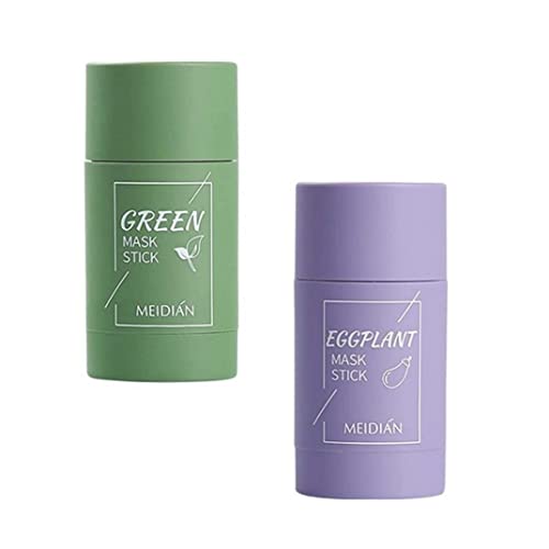 Mascarilla facial purificante de arcilla con té verde (2 unidades) limpiadora hidratante y eliminadora de puntos negros. Mascarilla de berenjena y té verde para el cuidado de la piel.
