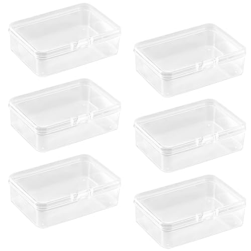 KMZ 6Pcs Plastic Storage Box Mini Rectangular Clear Empty Containers Box Case with Lid for Beads Business Cards Pills Small Items (6.5 * 4.5 * 2cm)