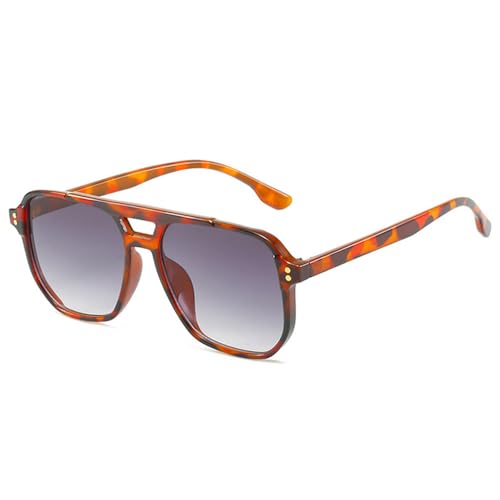 Lunettes de soleil double pont rétro femme homme lunettes UV400 tendance gris léopard