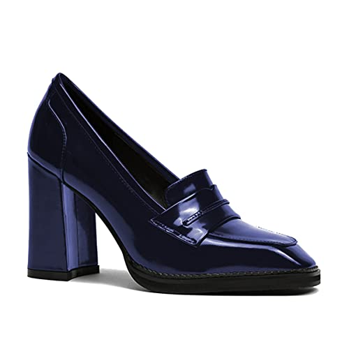 Image of FOWT Dressy High Block Heels Loafers for Women Classical Square Toe Pumps Comfortable Slip On Walking Shoes School Uniform Goth Oxfords US Size 4-16 M