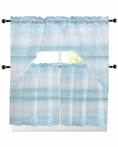 Gradient Aqua Blue Swag Kitchen Curtains Valance and Tier Set