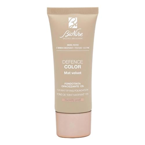 Bionike Defence Color Matte Velvet - Base de maquillaje mate 12h SPF 15 para pieles mixtas y grasas, minimiza los poros y las imperfecciones, efecto mate incluso en condiciones de alta humedad, 30 ml