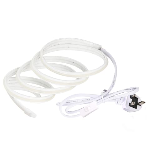 pcningled 240v led Strip Lights COB Self - Adhesive 2M AC 220V IP67 Waterproof 3000K Warm White with UK Plug, Easy - Install for Indoor and Outdoor(Warm White, 2M)