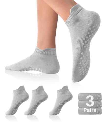 Image of DIBAOLONG Pilates Socks with Grips for Women Yoga Socks Non Slip Barre Hospital Socks 6-Pairs Grippy Ankle Socks