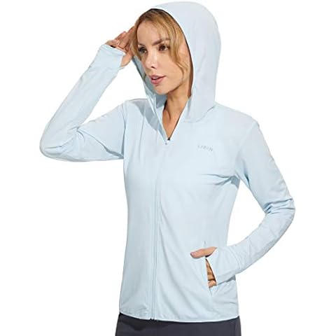 Libin Damen UPF 50+ Sonnenschutz Hoodie Full Zip Laufshirt Langarm Sun Shirt Sportshirt Cover