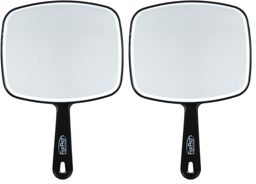 Image of ForPro Professional Collection Premium Hand Mirror with Handle, 6.3 inch W x 9.6 inch L, Multi-Purpose Handheld Mirror with Distortion-Free Reflection, Black (Pack of 2)