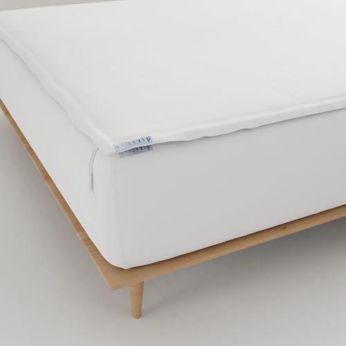 Image of QuickZip Fitted Plus Spare Bundle: 1 Fitted Sheet (Base + Zip Sheet) & 1 Zip Sheet - Easy to Change, Won't Pop Off - Soft Sateen 400 TC 100% Cotton - 15 inch Deep Pockets RV King Size - White