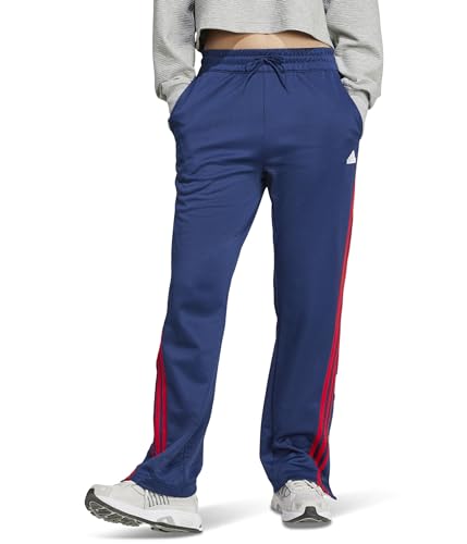 adidas Women's Iconic Wrapping 3-Stripes Snap Track Pants Sweatpants, Team Navy Blue/Better Scarlet, S