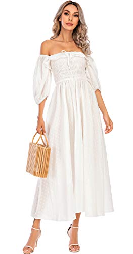 R.Vivimos Women Summer Half Sleeve Cotton Ruffled Vintage Elegant Backless A Line Flowy Long Dresses