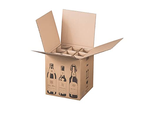 Flaschenversandkarton für neun Bierflaschen mit Einlage - flexibler und bruchsicherer Karton für Bier - 9er Bierkarton 5-15 Stück (10)