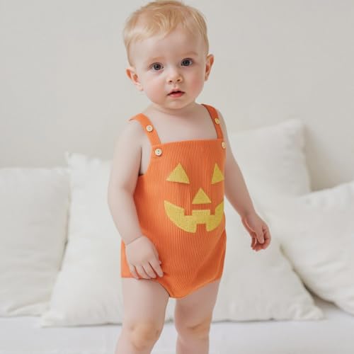 Newborn Infant Baby Girls Boys Rompers Halloween Clothes Pumpkin Smiling Face Overalls Bodysuits Jumpsuits4
