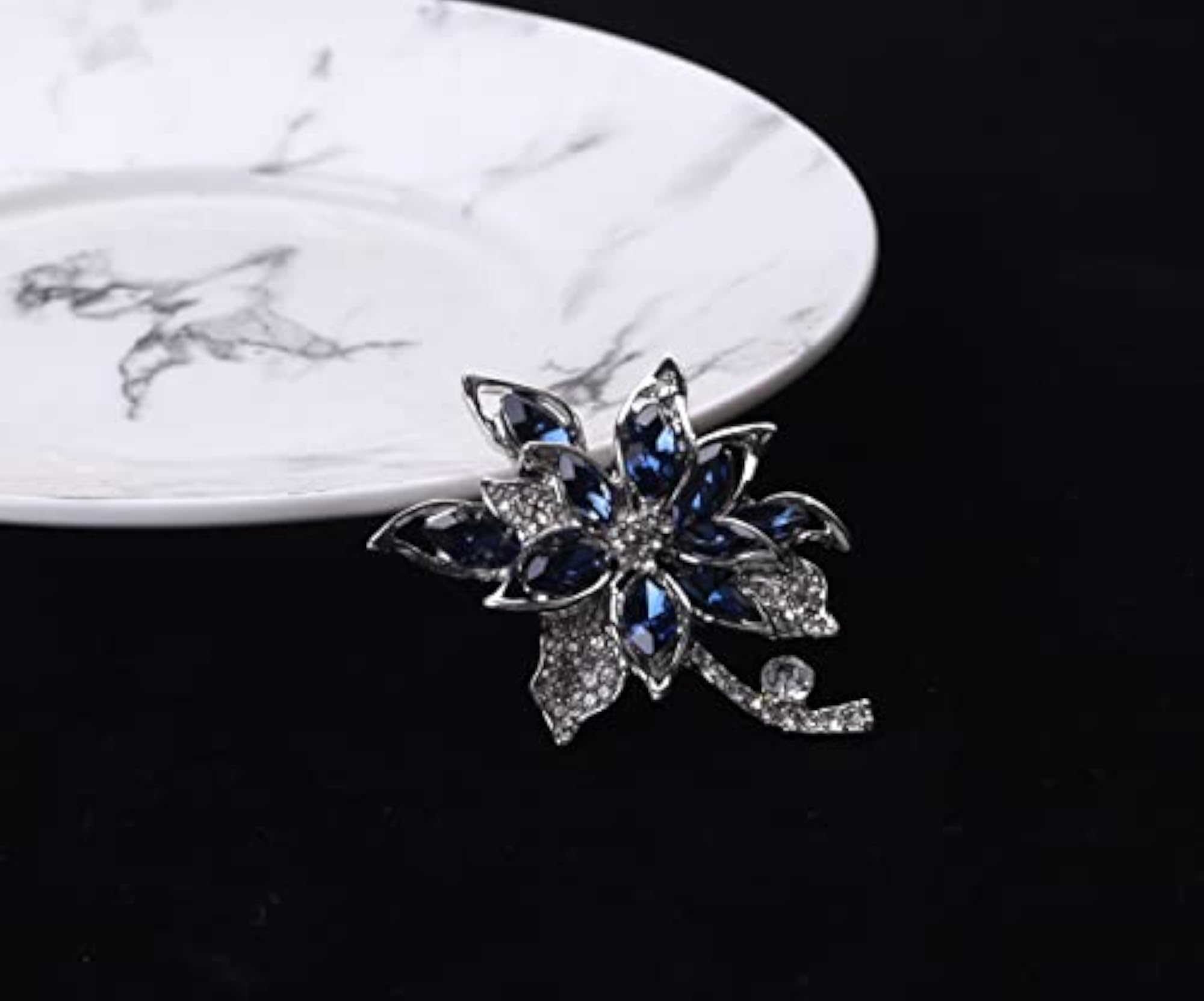 Vintage Style Blue Crystal Flower Brooch Pin, Gift for Women