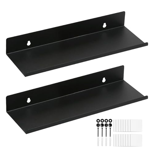 Pilikoll 2 Piezas Negro Metal Estanteria Baño Sin Taladro 30CM Estanteria Pared de Metal Negro Estantes de Pared Metálicos Negro Metal Baldas Flotantes Pared para Salon,Cocina,Habitación,Baño,Oficina