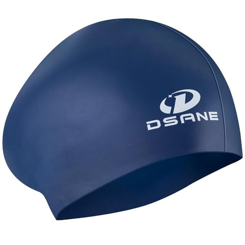 Dsane Womens Silicone Swim Cap for Long Hair,3D Ergonomic Design Silicone Swimming Caps for Women Kids Men Adults Boys Girls with Ear Plug and Nose Clip(Navy/M)