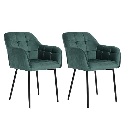 Jouuqz Green Velvet Dining Room Chairs Mid Century Modern Dining Chairs Upholstered Arm Chairs With Back And Black Metal Legs For Living Room Recepition Restaurant Kitchen Side Chair,Set Of 2 #TOP24