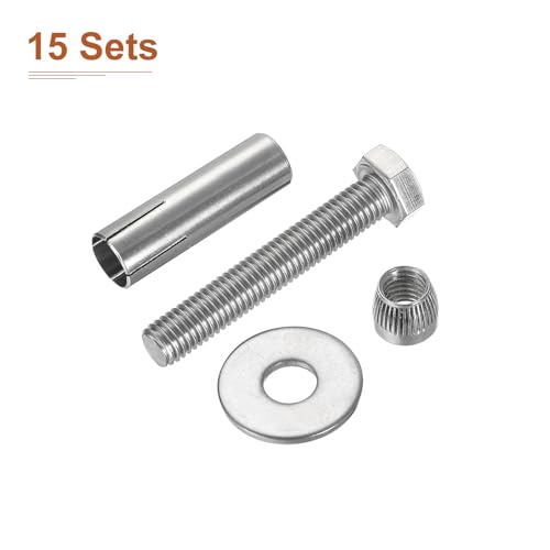 Image of DTGN M10 x 60 Hex Expansion Bolts - 15Pack - Good for Concrete Dry Brick Block Walls - 304 Stainless Steel - Silver