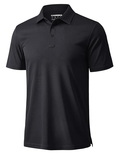 MAGCOMSEN Mens Golf Polo Breathable Quick Dry Short Sleeve Polo Shirts Moisture Wicking T Shirt Work Sports Tops,Black,L