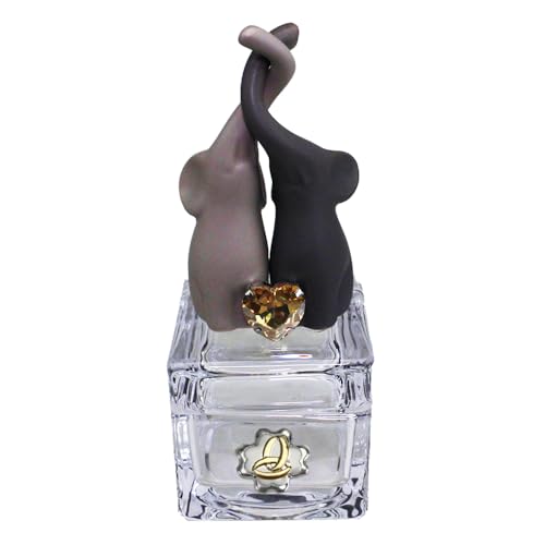 DLM35318 Portagioie in Vetro e Coppia Elefanti Elefantini Cuore Innamorati in Porcellana con Quadrifoglio FEDI Nuziali Nozze Matrimonio Anniversario bomboniera