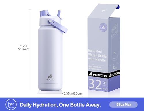 Image of POWCAN 32 oz Insulated Water Bottle with 2-in-1 Straw and Spout Lid, Keep Cold 24H, Leak-Proof, BPA-Free, Double Wall Stainless Steel Water Bottle for Sports, Gym, Travel, and School (Lupine)