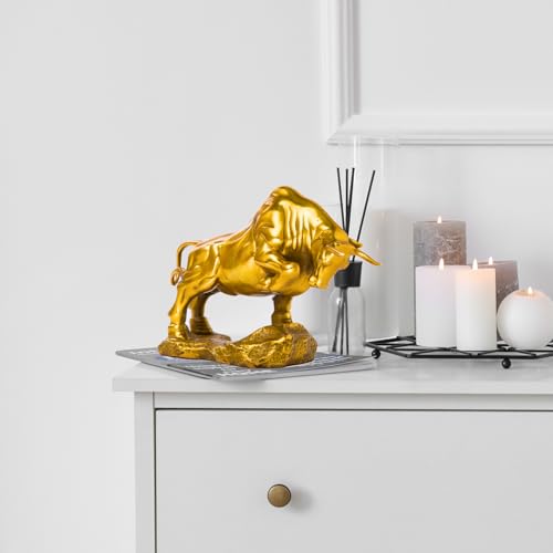 Bronze Bull Sculpture - Pure Copper Charging Bull/Cow/Ox Figure and Statue Handmand Collectable Art Decor - Figurine for Office& Home Decorations and Gift (L:9.3in Gold)