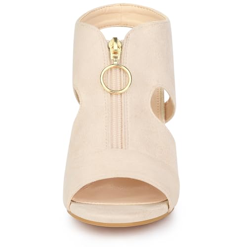 Allegra K Allegra K Women's Front Zipped Gladiator Shoes Chunky Heels Beige Slingback Sandals - 8.5 M US
