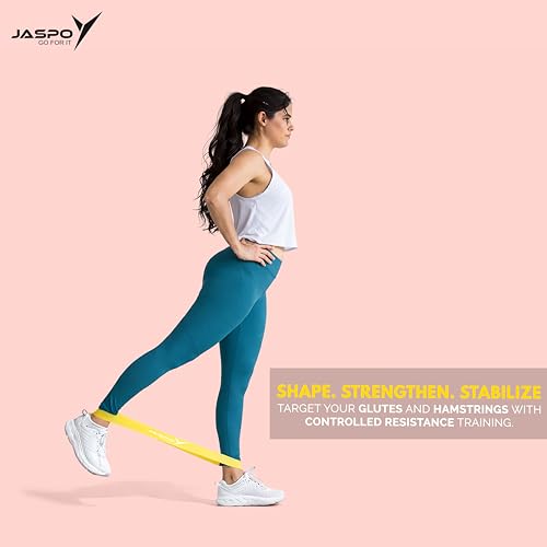 Image of JASPO Ultra Flex Resistance Bands Set of 5 - Mini Loop Latex Exercise Bands for Booty, Hip, Glutes & Legs Workout | Stretch Bands for Yoga, Pilates, Squats, Strength Training & Home Gym | Multicolor