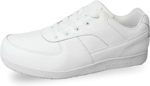Genuine Grip Footwear Men's Slip-Resistant Athletic,White Leather,US 13 W