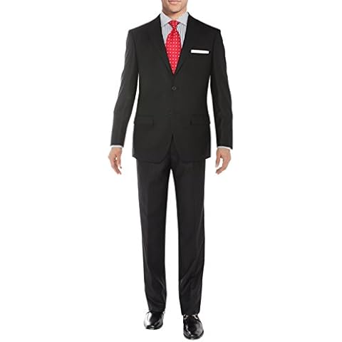 Salvatore Exte Men's Two Button Sharkskin 2 Piece Suit Modern Fit Jacket Pant (42 Long US / 52L EU/W 36", Black) Cover