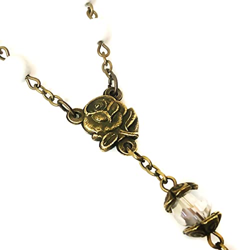 Our Lady of Lourdes White Howlite Stone Rosary Beads Catholic for Women and Rosary Bracelet for Women Set2