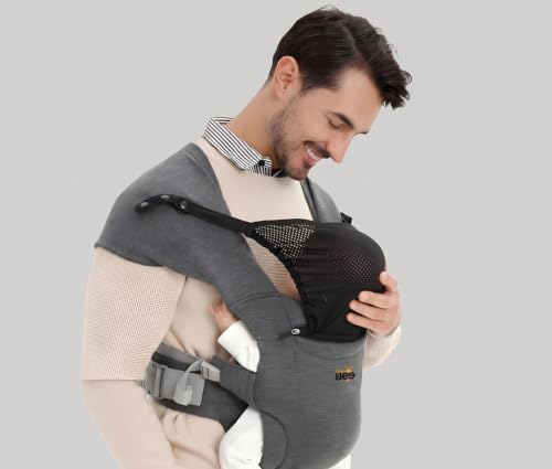 Image of Golden Bee Cozy Nest Newborn Baby Carrier, Ergonomic, Baby Wrap Carrier, M-Shape Sitting Position, Padded Head & Neck Support, Baby Carrier for New Born to Toddler 3-24 Months (3 to 12 Kg) (Grey)