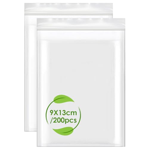 200 Stück Zip Beutel, 9x13cm Kleine Plastiktüten mit Verschluss Zipper Beutel Kleine Verschlussbeutel Polybeutel Tüte Plastikbeutel Druckverschlussbeutel Wiederverschließbar 80µ für Nuss, Süßigkeiten
