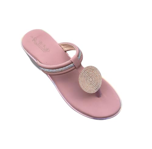 Image of Women's Pink Rhinestone Embellished Toe Ring Flat Sandals