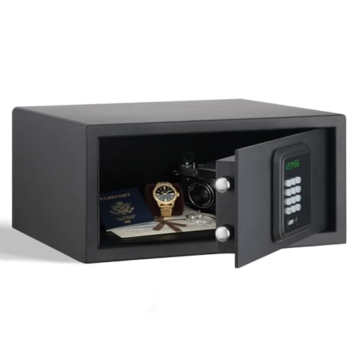 ISLANDSAFE Hotel Safe 1.1 Cubic Feet Home Safe with Digital Keypad Hotel & Home Dual-Use Safe with Audit Function Administrator Password Security Lock Box for Laptop Jewelry Watch (Black Digital Code)