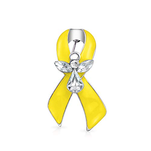 Épingle Avec Ruban Jaune Pour La Sensibilisation Et Le Soutien Militaire,Prévention Du Suicide,Personnes Disparues,Cancer De L'Enfance Épingle Avec Broche En Cristal Ange Gardien Émail Plaqué Argent