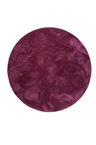 Wecon Home Tapis Microfibre Doux l Esprit l à Poils Longs l idéal pour Le Salon, Chambre, Chambre d'enfant l RELAXX (120 cm Rond, Prune)