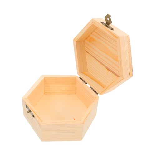LIFKOME Petite boîte en bois avec couvercle - Boîte de rangement à bijoux hexagonale non peinte - Pour travaux manuels et souvenirs vintage