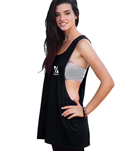 Vibrha Camiseta de Tirantes Deportiva de Mujer de Verano - Top Blanco Deporte - Camiseta Sin Mangas Larga para Running Yoga Baile Padel Sexy Playa S