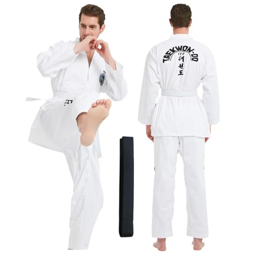 CHUIKUAJ Gi de Judo con Cinturón para Adultos y Niños, Uniforme Profesional de Taekwondo ITF, Traje de Karate con Bordado de Polialgodón,Black-160