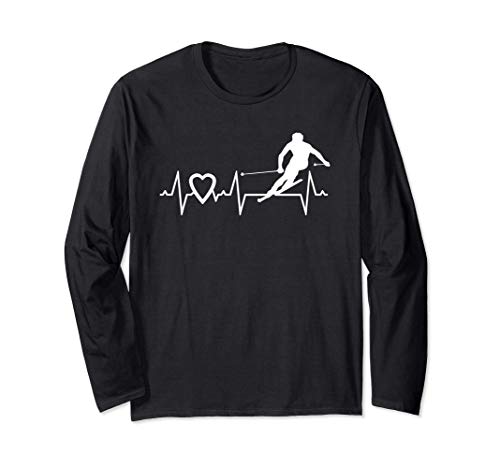 Heartbeat I Love Alpine Skiing Ski Novelty Gift Apparel Maglia a Manica