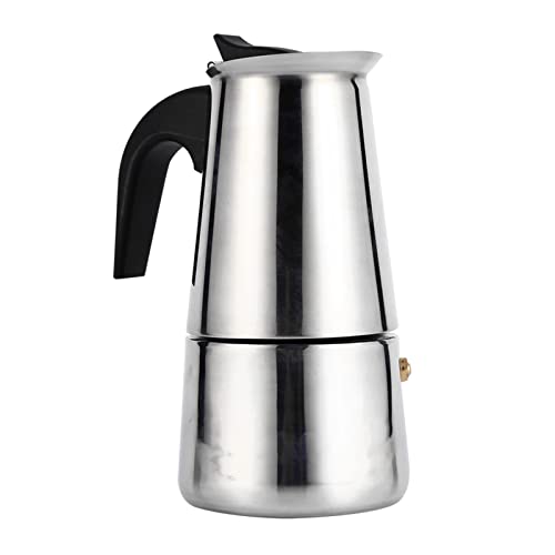 Joyzan Stainless Steel Coffee Pot, Percolator Stove Top Moka Pot Stovetop Espresso Maker Portable Brewing Rich Cafe Latte Jug for Home Office Use Gas Electrothermal Furnace Induction Cookers(200ml)