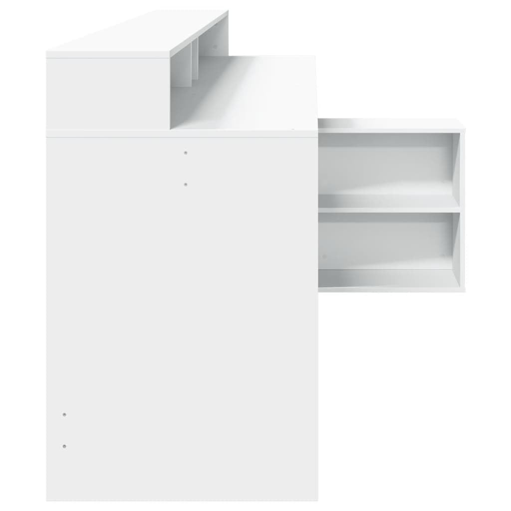 Scrivania LED bianca, 200 x 104 x 91 cm, materiale in legno, con illuminazione RGB, ampio spazio per gaming e ufficio