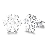 Silver Christmas Stud Earrings for Women, Hypoallergenic Solid 925 Sterling Silver Snowflake Stud Earrings Cute Earrings Christmas Earrings Xmas Gifts with Jewellery Box