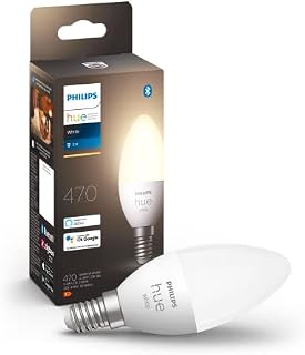 Philips Hue White Smart Light Bulb Candle 470 Lumen [E14 Small Edison Screw] With Bluetooth. Works with Alexa, Google Assistant, Apple Homekit
