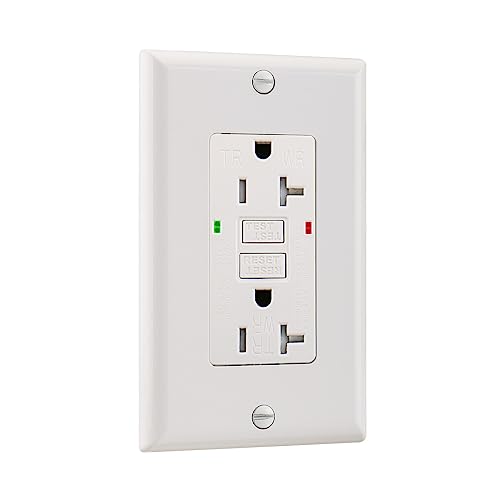 Wengart GFCI Outlet 20Amp 125Volt UL&CUL Listed Weather-Resistant, 1 Pack Self-Test Function with LED Indicator, Tamper-Resistant Receptacle,White,Wall Plate is Included