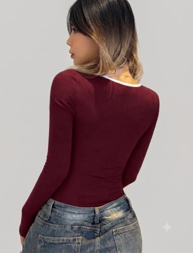 Image of Black Slim Fit Scoop Neck Top, Long Sleeves Top for Women,Front Knot Top