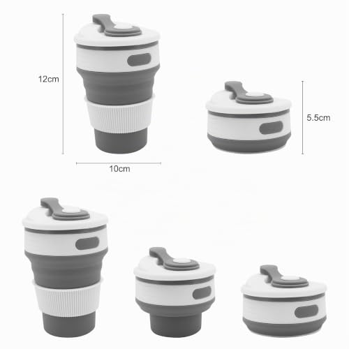 Beowanzk Lot de 2 Tasses Gobelet Pliable Silicone Retractable Mug de Voyage Tasse Camping Cafe Reutilisable Randonnée Pliante Bouteille Avec Couvercle Gourde Transportable (Rose+Gris) – vue 2