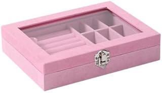 علبة مجوهرات، حافظة منظمة للمجوهرات والخواتم، لتخزين المجوهرات أثناء السفر متينة وأنيقة ومقاومة للغبار، للقلائد والأساور والخواتم والأقراط (لون وردي)
