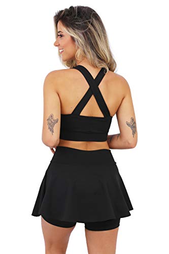 Kit 5 Conjuntos Fitness Feminino Short Saia Rodado e Top Cruzado Roupas Para Academia Ginástica (G)