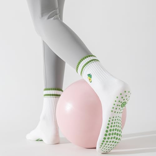 Image of BISOUSOX Pilates Socks Cute Grippy Socks Woman, Ruffle Frilly Grip Ankle Lettuce Dress Yoga Non Slip Sock Size 5 7-9